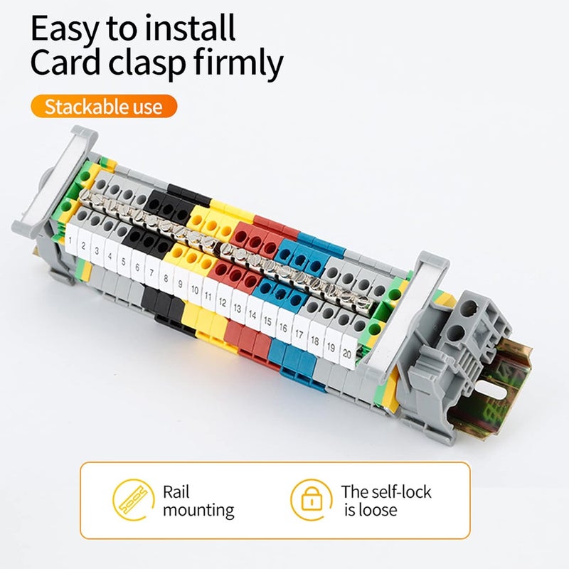 Erayco مجموعة كتل طرفية سكة DIN 20 UK2.5B 12 AWG كتل طرفية 20A 600V كتل أرضية جسور ثابتة أغطية نهائية حوامل نهائية - Image 5
